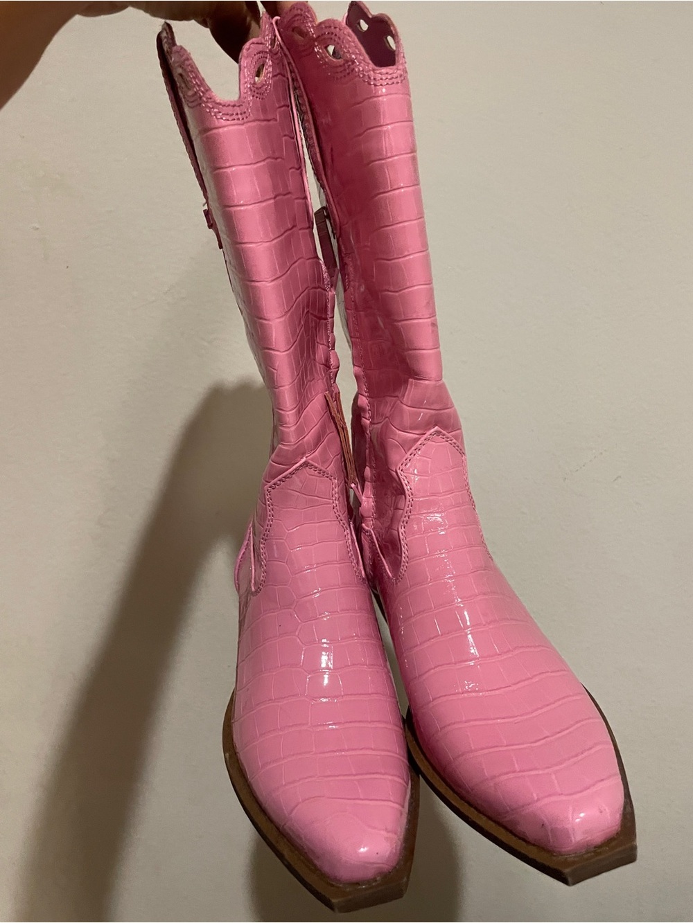 Women’s Pink Croc-Embossed Mid-Calf Western Boots - Picture 5 of 11